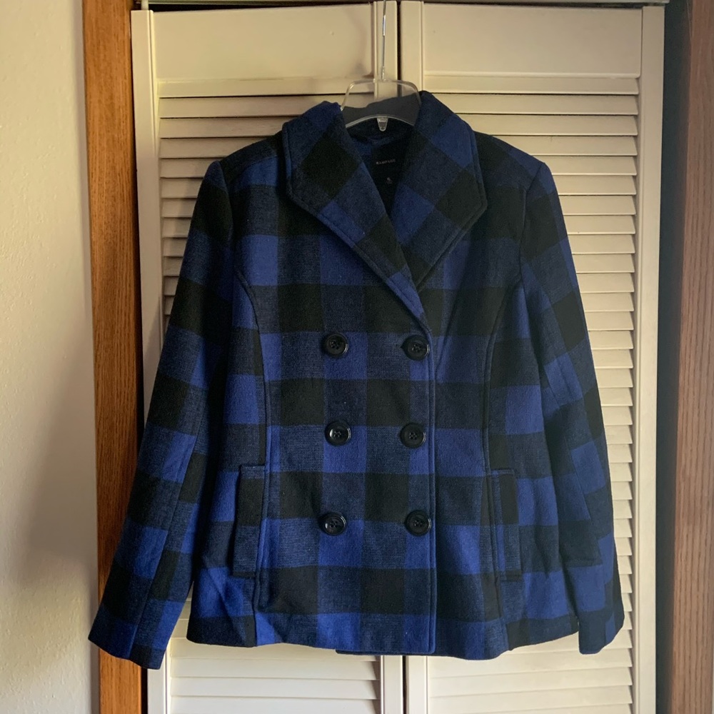 Adorable black and blue pea coat